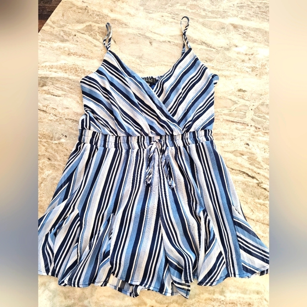 TRIXX Blue Striped Sleeveless Romper – Size L